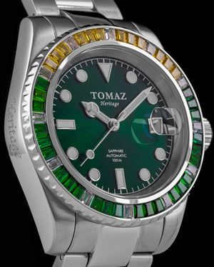 
                  
                    Load image into Gallery viewer, Tomaz Men&amp;#39;s Watch GR01BS-D3 (Silver/Green) with Green Yellow White Swarovski (Silver Stainless Steel)
                  
                