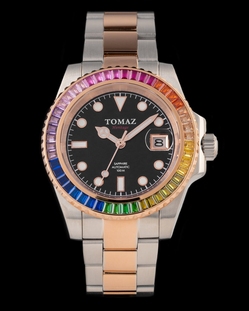 
                  
                    Load image into Gallery viewer, Tomaz Men&amp;#39;s Watch GR01BS-D5 (Silver/Rosegold) with Rainbow Swarovski (Silver Rosegold Stainless Steel)
                  
                
