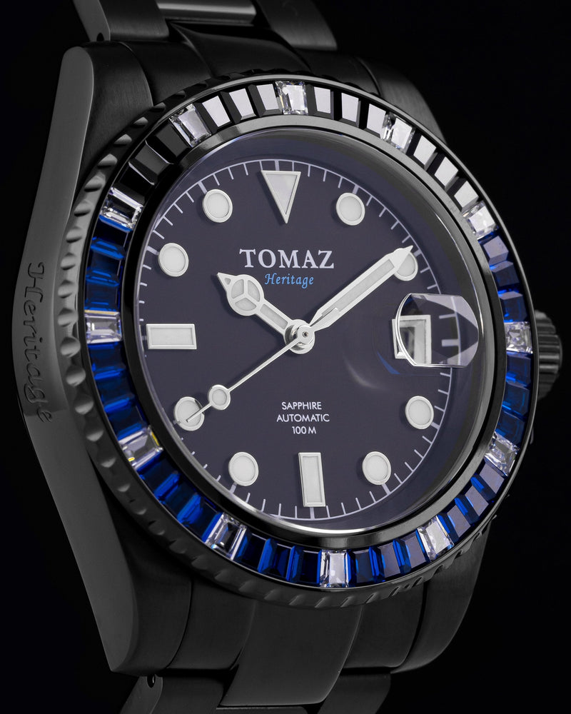 
                  
                    Load image into Gallery viewer, Tomaz Men&amp;#39;s Watch GR01BS-D8 (Black) with Blue White Black Swarovski (Black Stainless Steel)
                  
                