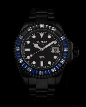 
                  
                    Load image into Gallery viewer, Tomaz Men&amp;#39;s Watch GR01BS-D8 (Black) with Blue White Black Swarovski (Black Stainless Steel)
                  
                