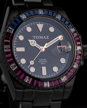 
                  
                    Load image into Gallery viewer, Tomaz Men&amp;#39;s Watch GR01BS-D9 (Black) with Purple Navy White Swarovski (Black Stainless Steel)
                  
                