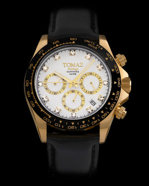 
                  
                    Load image into Gallery viewer, Tomaz Men&amp;#39;s Watch GR02-D10 (Gold/White) Black Leather Strap
                  
                