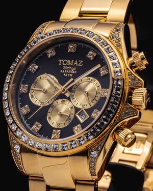 
                  
                    Load image into Gallery viewer, Tomaz Ladies Watch GR02L-D2 (Gold/Black) with White Swarovski (Gold Stainless Steel)
                  
                