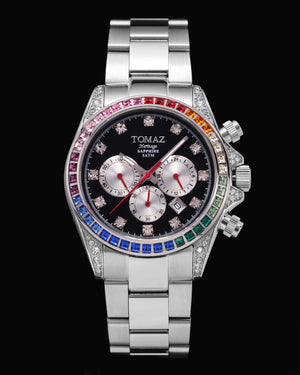 
                  
                    Load image into Gallery viewer, Tomaz Ladies Watch GR02L-D3 (SIlver/Black) with Rainbow Swarovski (Silver Stainless Steel)
                  
                