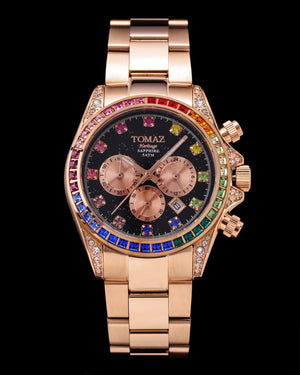 
                  
                    Load image into Gallery viewer, Tomaz Ladies Watch GR02L-D7 (Rosegold/Black) with Rainbow Swarovski (Rosegold Stainless Steel)
                  
                