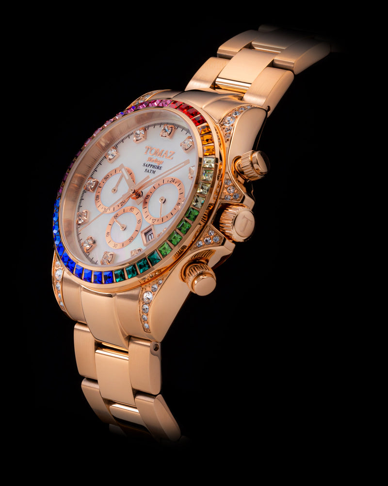 
                  
                    Load image into Gallery viewer, Tomaz Ladies Watch GR02L-D5 (Rosegold/White) with Rainbow Swarovski (Rosegold Stainless Steel0
                  
                