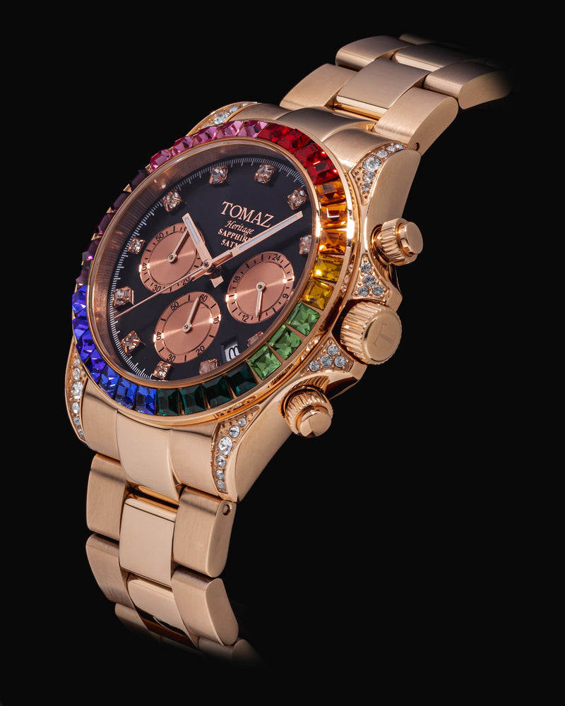 
                  
                    Load image into Gallery viewer, Tomaz Men&amp;#39;s Watch GR02M-D1 (Rosegold/Black) with Rainbow Swarovski (Rosegold Stainless Steel)
                  
                