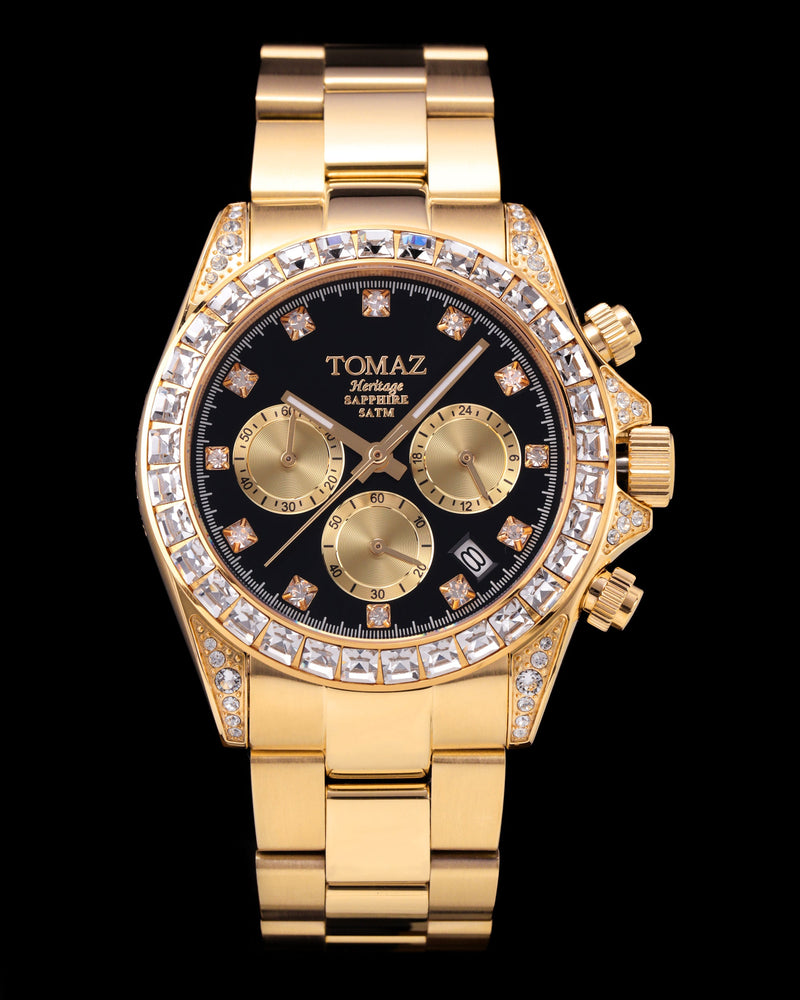 
                  
                    Load image into Gallery viewer, Tomaz Men&amp;#39;s Watch GR02M-D2 (Gold/Black) with White Swarovski (Gold Stainless Steel)
                  
                