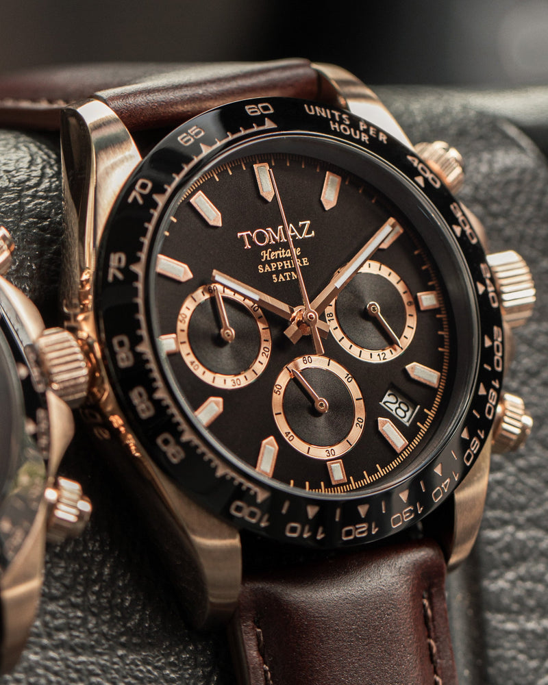 Tomaz Men's Watch GR02-D5 (Rosegold/Black) Coffee Leather Strap