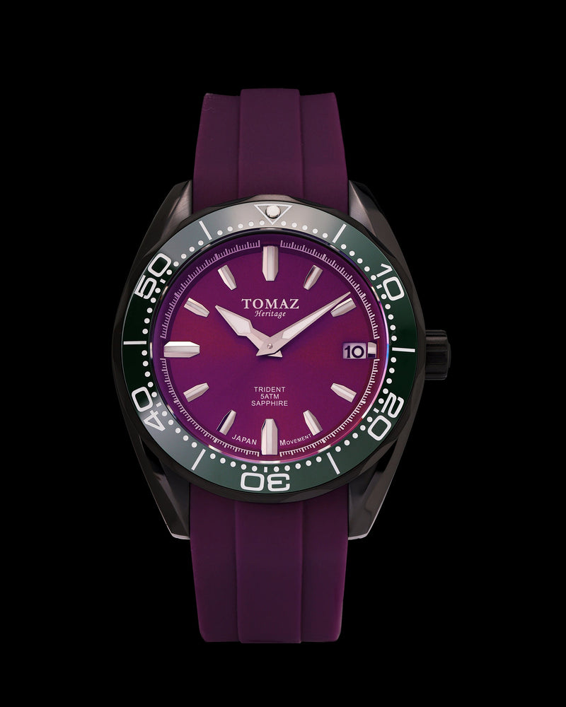 Trident GR03A-D12 (Silver/Green) Purple Silicone Strap