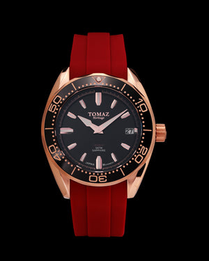 
                  
                    Load image into Gallery viewer, Trident GR03A-D8 (Rosegold/Black) Red Silicone Strap
                  
                