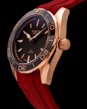 
                  
                    Load image into Gallery viewer, Trident GR03A-D8 (Rosegold/Black) Red Silicone Strap
                  
                