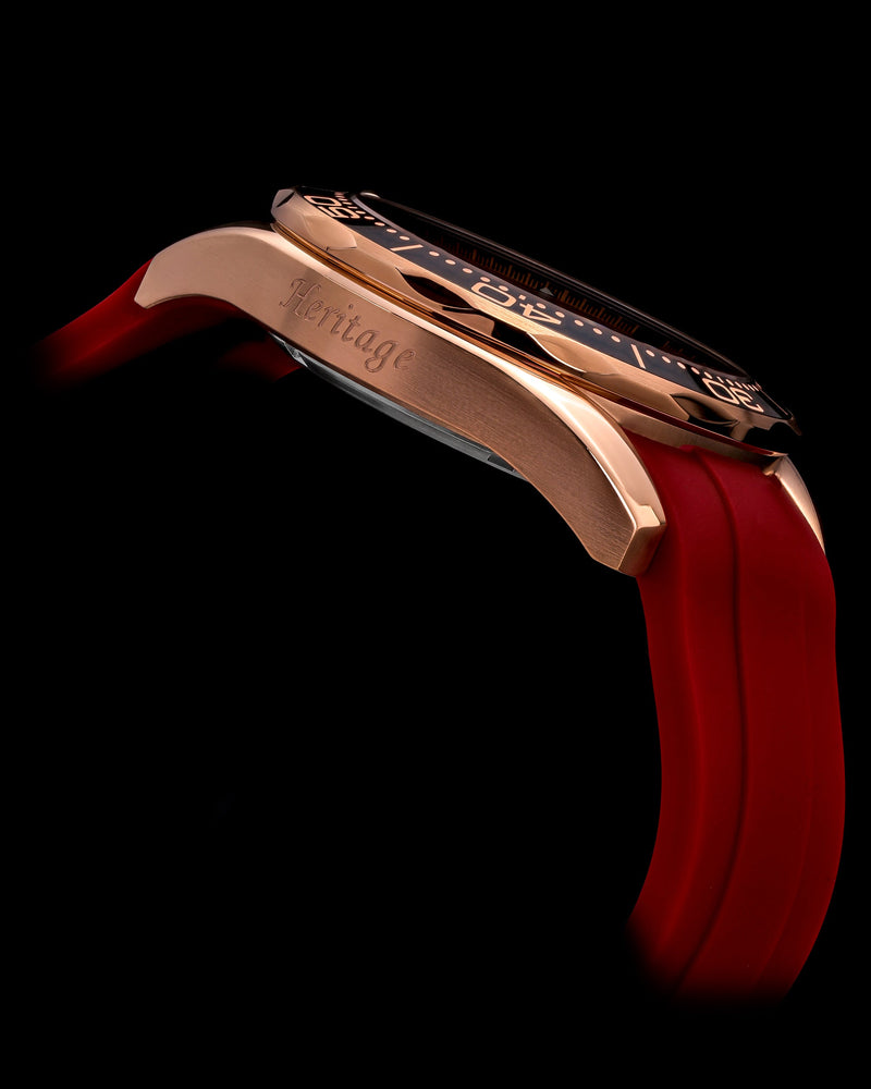 
                  
                    Load image into Gallery viewer, Trident GR03A-D8 (Rosegold/Black) Red Silicone Strap
                  
                