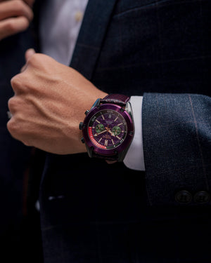 
                  
                    Load image into Gallery viewer, Hector GR04B-D11 (Black/Purple) Purple Salmon Leather Strap
                  
                