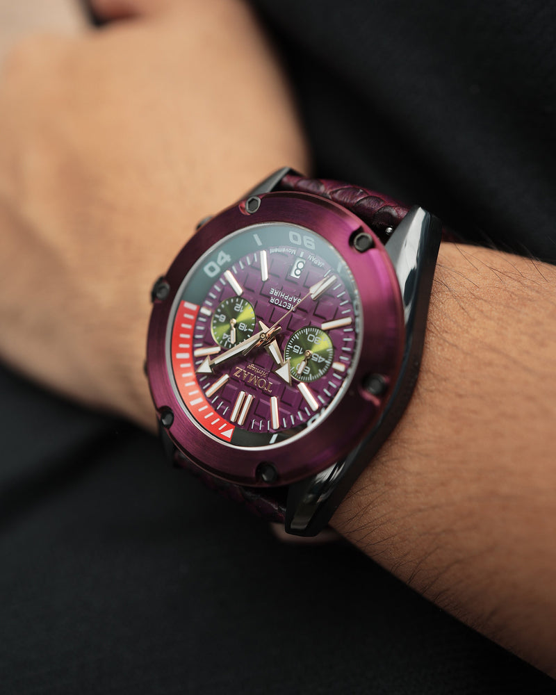 
                  
                    Load image into Gallery viewer, Hector GR04B-D11 (Black/Purple) Purple Salmon Leather Strap
                  
                