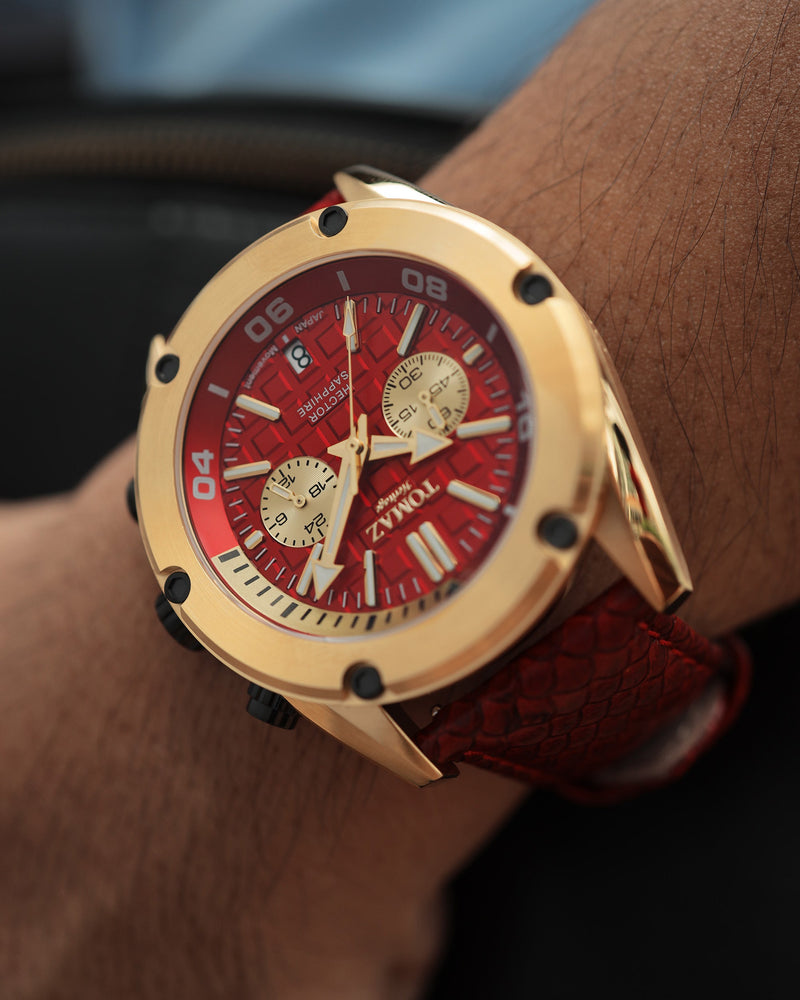 Hector GR04B-D12 (Gold/Red) Red Salmon Leather Strap