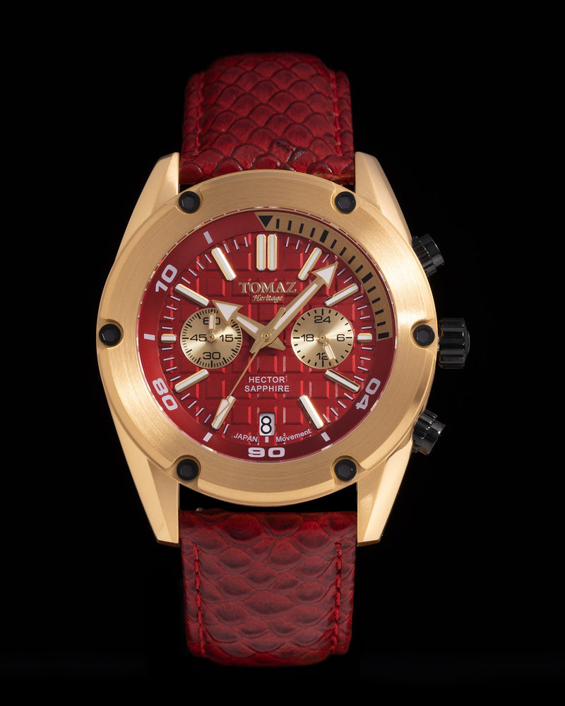 
                  
                    Load image into Gallery viewer, Hector GR04B-D12 (Gold/Red) Red Salmon Leather Strap
                  
                