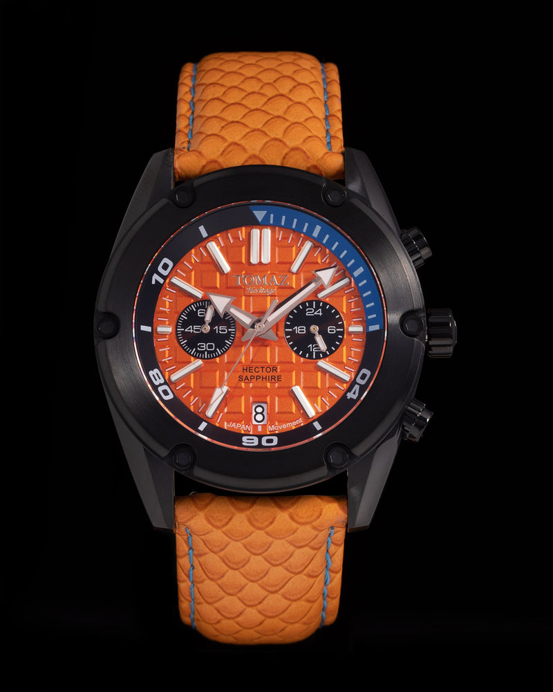 
                  
                    Load image into Gallery viewer, Hector GR04B-D1 (Black/Orange) Orange Salmon Leather Strap
                  
                