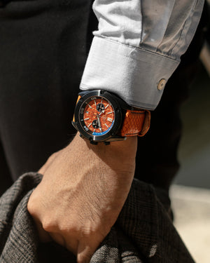 
                  
                    Load image into Gallery viewer, Hector GR04B-D1 (Black/Orange) Orange Salmon Leather Strap
                  
                