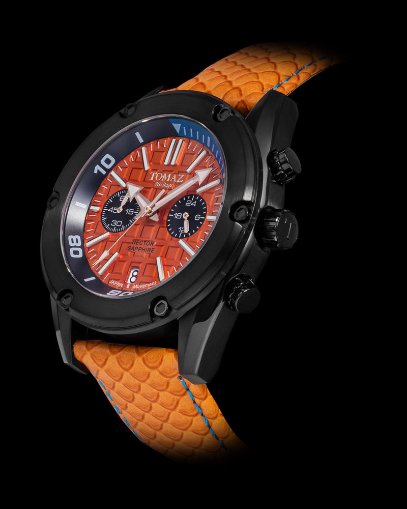 
                  
                    Load image into Gallery viewer, Hector GR04B-D1 (Black/Orange) Orange Salmon Leather Strap
                  
                