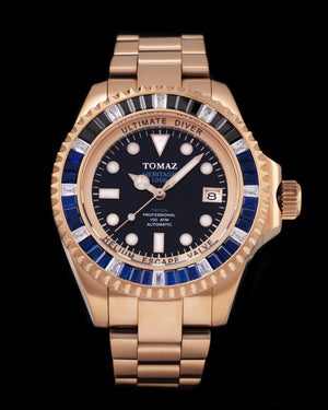
                  
                    Load image into Gallery viewer, Ultimate Diver GR06-D11 (Rosegold/Black) with Black White Blue Swarovski (Rosegold Stainless Steel)
                  
                