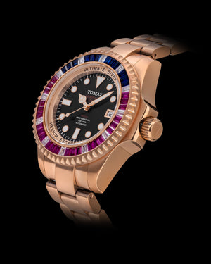 
                  
                    Load image into Gallery viewer, Ultimate Diver GR06-D12 (Rosegold/Black) with Pink Blue White Swarovski (Rosegold Stainless Steel)
                  
                