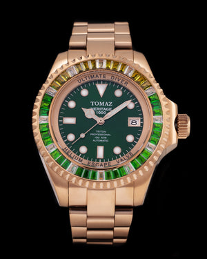 
                  
                    Load image into Gallery viewer, Ultimate Diver GR06-D14 (Rosegold/Green) with Green Yellow White Swarovski (Rosegold Stainless Steel)
                  
                