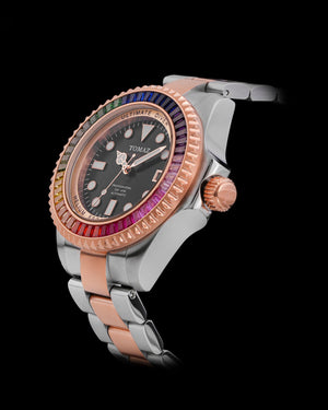 
                  
                    Load image into Gallery viewer, Ultimate Diver GR06-D5 (Silver/Black) with Rainbow Swarovski ( Silver &amp;amp; Rosegold Stainless Steel)
                  
                