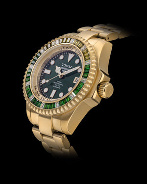 
                  
                    Load image into Gallery viewer, Ultimate Diver GR06-D7 (Gold/Green) with Green Yellow White Swarovski (Gold Stainless Steel)
                  
                