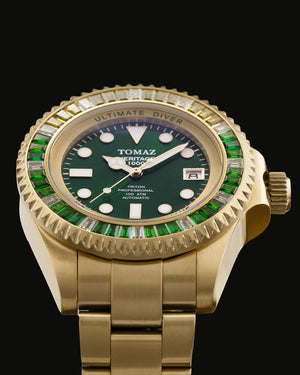 
                  
                    Load image into Gallery viewer, Ultimate Diver GR06-D7 (Gold/Green) with Green Yellow White Swarovski (Gold Stainless Steel)
                  
                