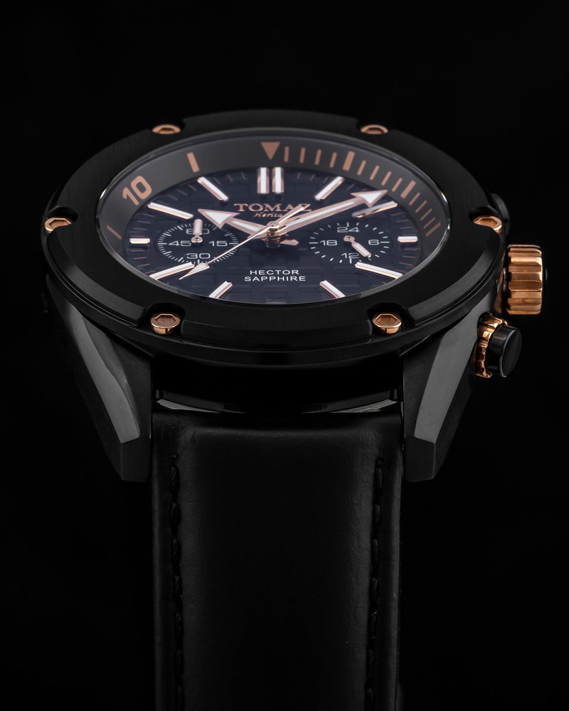 
                  
                    Load image into Gallery viewer, Hector GR04B-D6 (Black/Navy) Black Leather Strap
                  
                