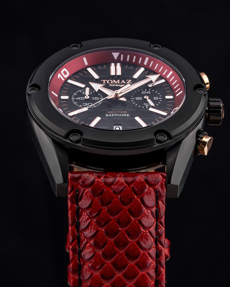 
                  
                    Load image into Gallery viewer, Hector GR04B-D7 (Black/Red) Red Salmon Leather Strap
                  
                
