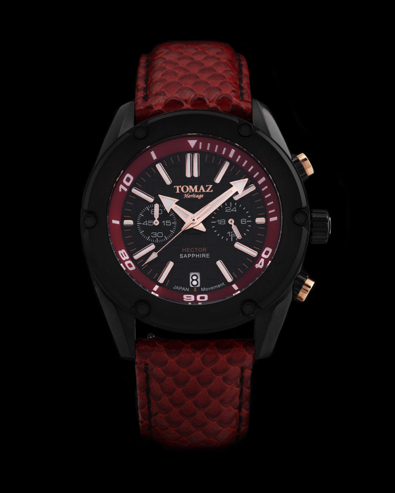 
                  
                    Load image into Gallery viewer, Hector GR04B-D7 (Black/Red) Red Salmon Leather Strap
                  
                