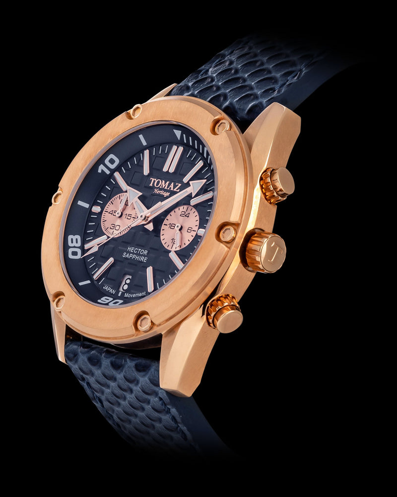 
                  
                    Load image into Gallery viewer, Hector GR04B-D4 (Rosegold/Blue) Blue Salmon Leather Strap
                  
                
