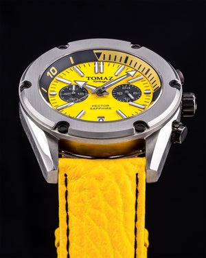 
                  
                    Load image into Gallery viewer, Hector GR04B-D2 (Silver/Yellow) Yellow Leather Strap
                  
                