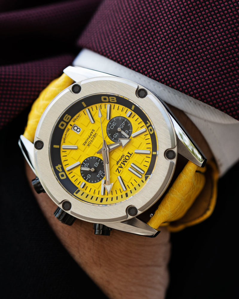 Hector GR04B-D2 (Silver/Yellow) Yellow Leather Strap