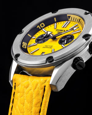 
                  
                    Load image into Gallery viewer, Hector GR04B-D2 (Silver/Yellow) Yellow Leather Strap
                  
                