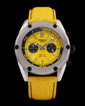 
                  
                    Load image into Gallery viewer, Hector GR04B-D2 (Silver/Yellow) Yellow Leather Strap
                  
                