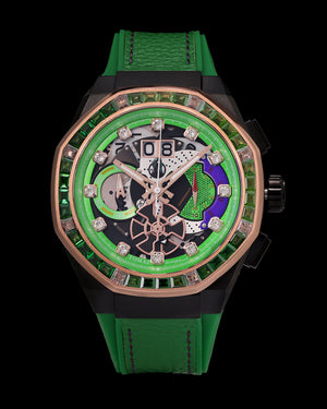 
                  
                    Load image into Gallery viewer, Marvel Hulk TQ023F-D1 (Black/Rosegold) with Green Crystal (Green Leather with Silicone Strap)
                  
                
