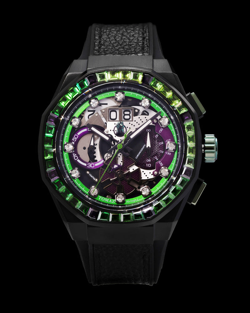 Marvel Hulk TQ023F-D2 (Black/Green) with Green Purple Crystal (Black Leather with Silicone Strap)