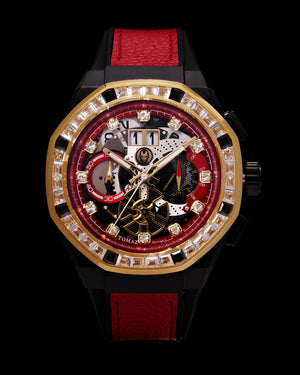 
                  
                    Load image into Gallery viewer, Marvel Iron Man TQ023C-D1 (Black/Gold) with White Crystal (Red Leather with Silicone Strap)
                  
                