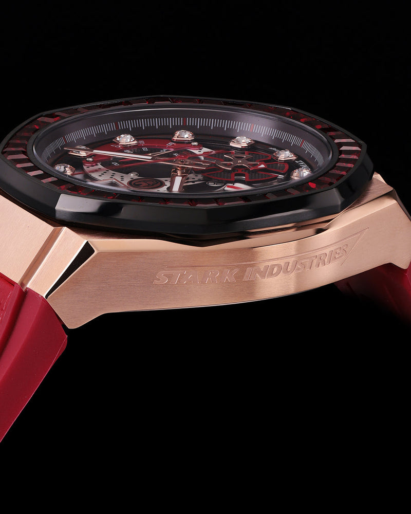 
                  
                    Load image into Gallery viewer, Marvel Iron Man TQ023C-D3 (Rosegold/Black) with Red Crystal (Red Leather with Silicone Strap)
                  
                