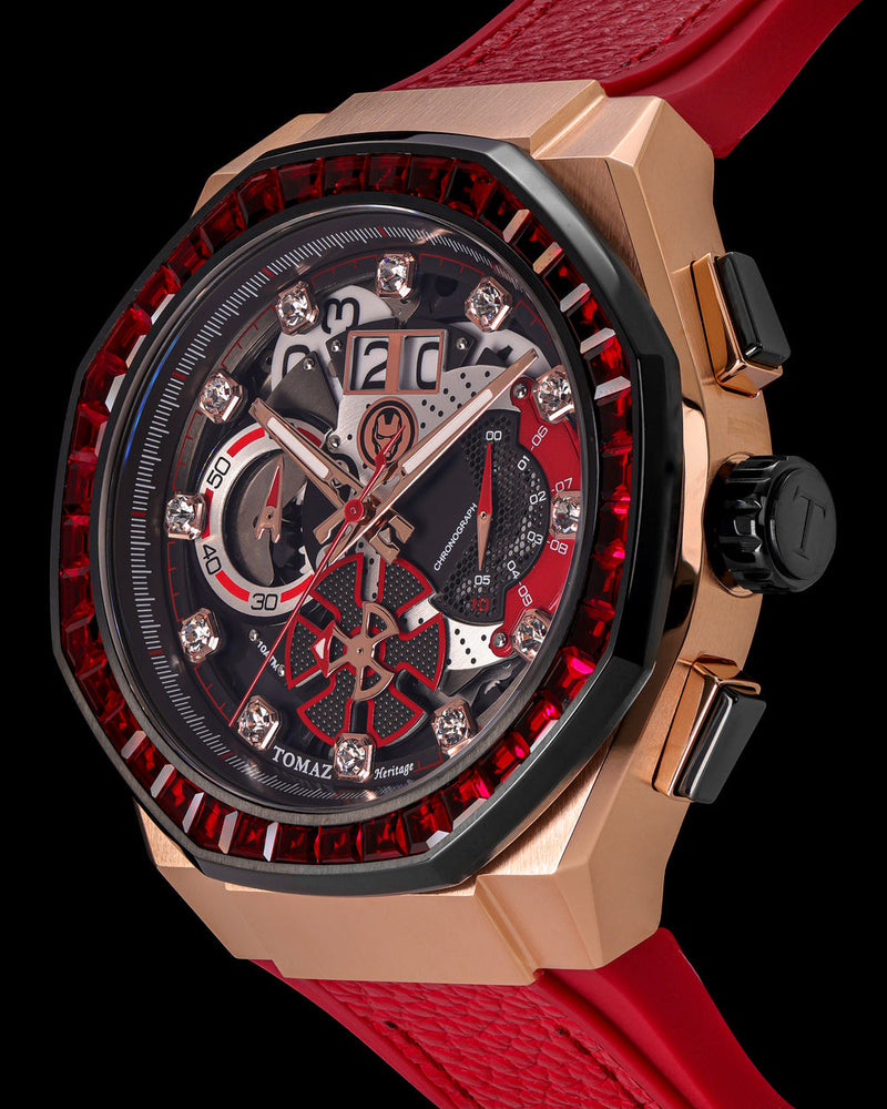 
                  
                    Load image into Gallery viewer, Marvel Iron Man TQ023C-D3 (Rosegold/Black) with Red Crystal (Red Leather with Silicone Strap)
                  
                