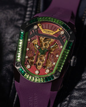 
                  
                    Load image into Gallery viewer, GT Skeleton TW028-D19 (Purple) with Purple Green Swarovski (Purple Rubber Strap)
                  
                