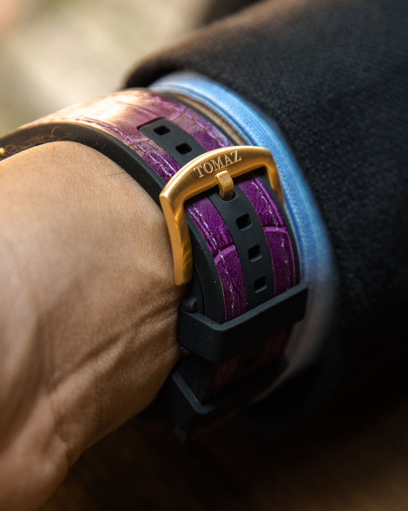 
                  
                    Load image into Gallery viewer, Xavier XL TW033-D6 (Gold/Purple) with Purple Swarovski (Purple Bamboo Leather  Strap)
                  
                