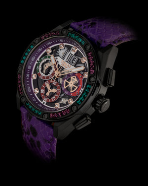 
                  
                    Load image into Gallery viewer, RAWR III TW024E-D7 (Black/White) with Purple Green Swarovski (Purple Snake Leather Strap)
                  
                