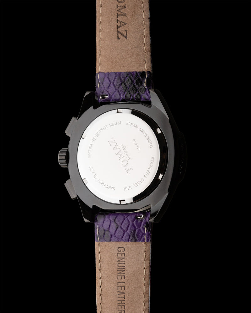 
                  
                    Load image into Gallery viewer, RAWR III TW024E-D7 (Black/White) with Purple Green Swarovski (Purple Snake Leather Strap)
                  
                