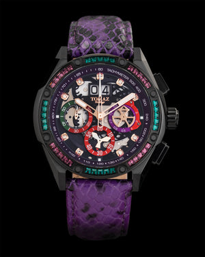 
                  
                    Load image into Gallery viewer, RAWR III TW024E-D2 (Black/Purple) with Purple Green Swarovski (Purple Snake Leather Strap)
                  
                