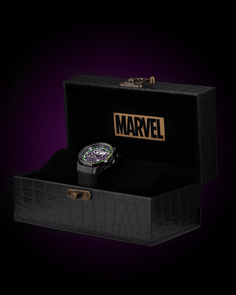 
                  
                    Load image into Gallery viewer, Marvel Hulk TQ023F-D2 (Black/Green) with Green Purple Crystal (Black Leather with Silicone Strap)
                  
                