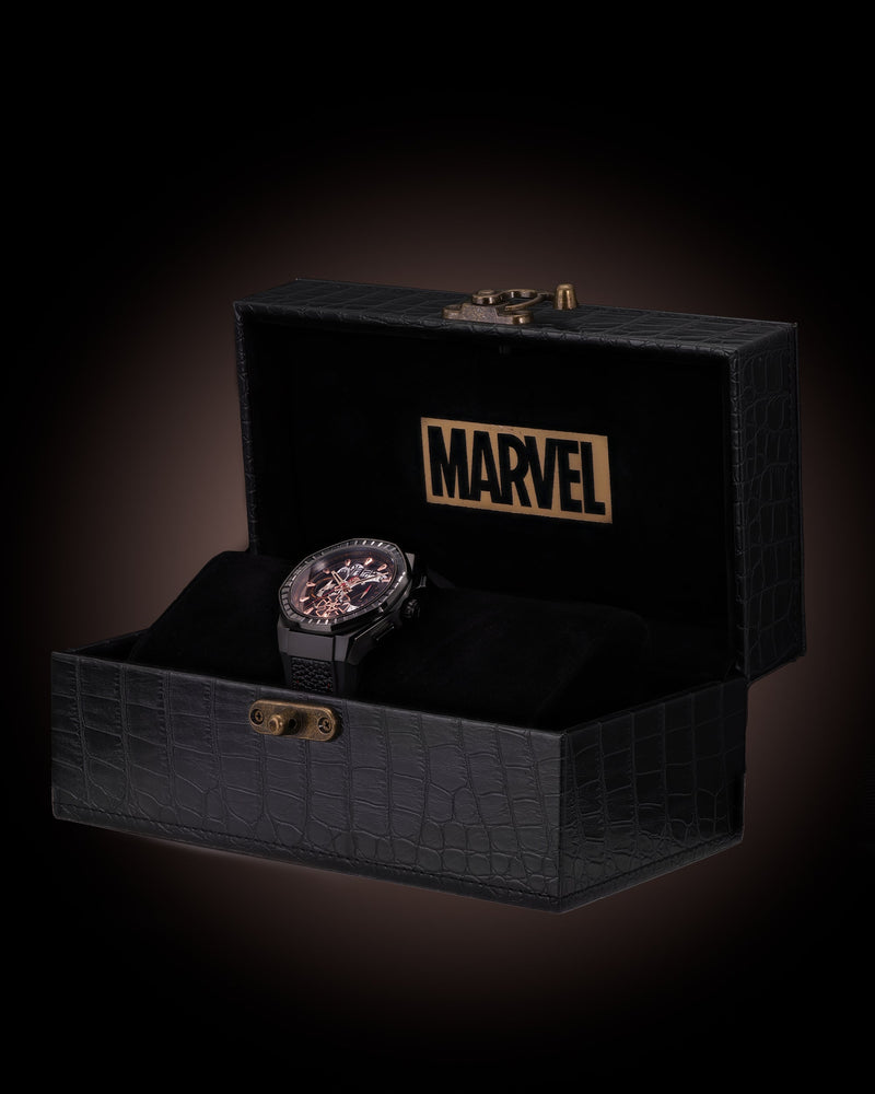 
                  
                    Load image into Gallery viewer, Marvel Iron Man TQ023C-D2 (Black) with Black Crystal (Black Leather with Silicone Strap)
                  
                